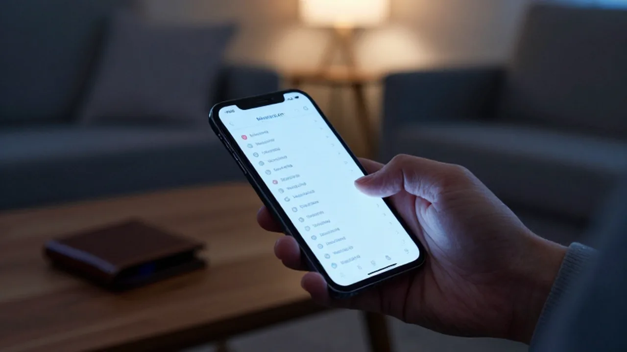 Persona desplazándose por una lista de notificaciones de suscripciones mensuales en un teléfono móvil.