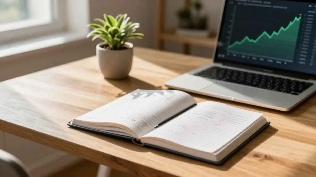 Escritorio de oficina con un libro de contabilidad
